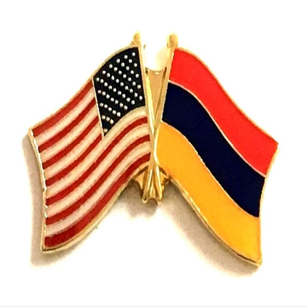 Armenia Friendship Double Flag Lapel Pin US Crossed Emblem Tie and Hat Pin Badge
