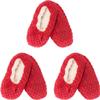 BambooMN Soft Touch Warm Cozy Fuzzy Non-Slip Lined Slip-On Slippers Socks for Adult Women, Indoor Travel House Slippers, Size Large, Red, 3 Pairs view 1