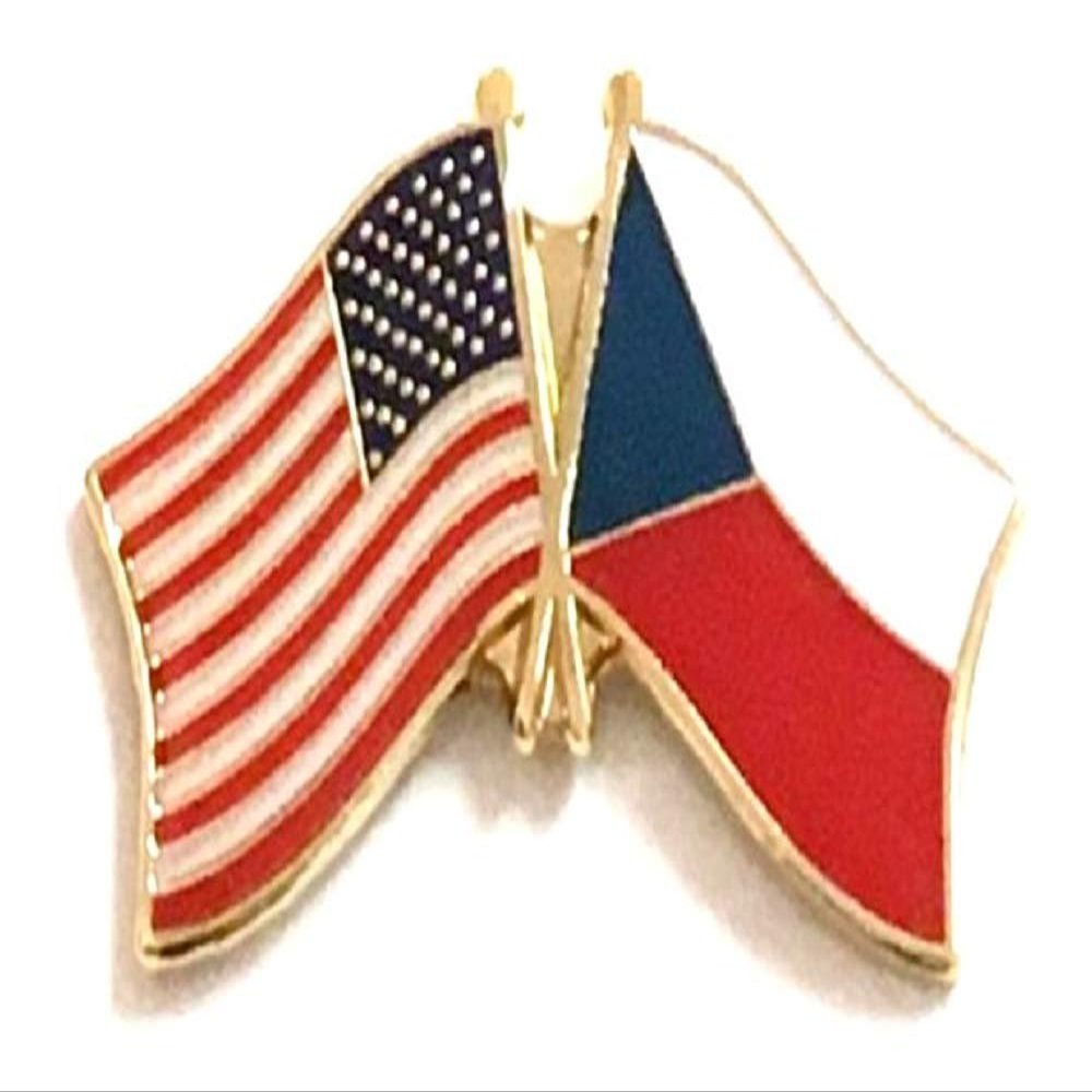 Czech Republic Friendship Double Flag Lapel Pin US Crossed Emblem Tie and Hat Pin Badge