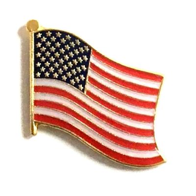 American Flag Pin - Wavy USA Flag, Made of Metal, Enamal/Gold with Epoxy Dome