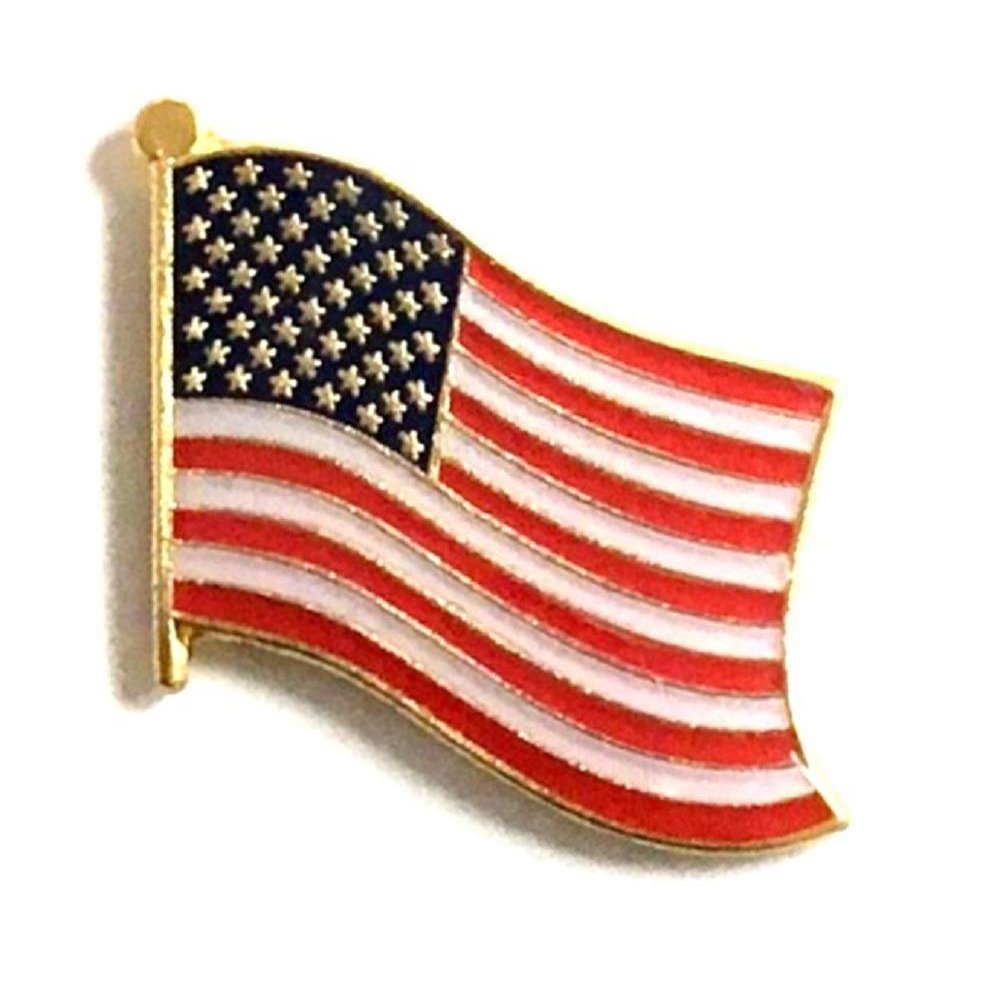 American Flag Pin - Wavy USA Flag, Made of Metal, Enamal/Gold with Epoxy Dome