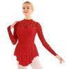 inlzdz Women's Figure Skating Dress Long Sleeve Fingerpoint Competition Dance Leotard Dresses Red Large view 3