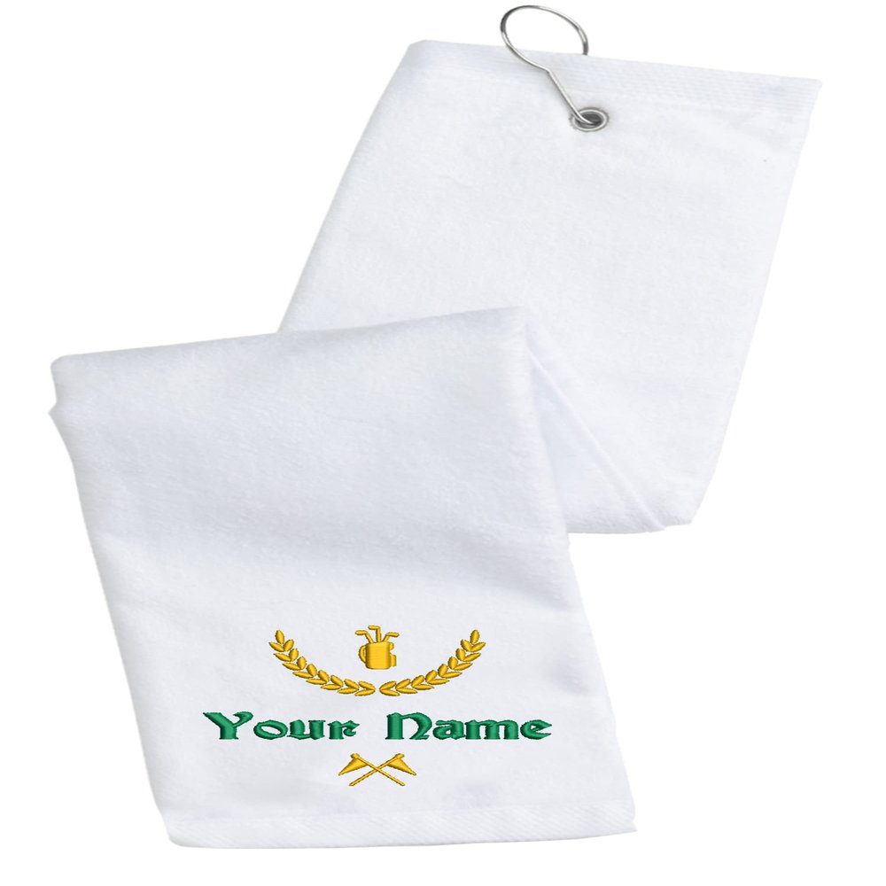 Printualist Personalized Golf Towel - Custom Embroidered Design & Name - Golf Bag Design - 16" x 26", White, Absorbent Cotton Terry Velour Fabric