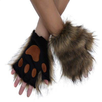 Anbiliwobo Furry Faux Fur Wolf Mitts Bear Paw Fingerless Gloves Fox Anime Cosplay Costume Accessories