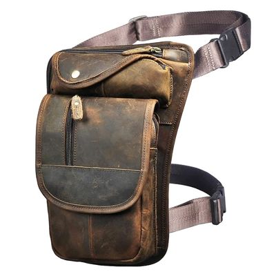 Le'aokuu Mens Genuine Leather Bike Cycling Waist Hip Bum Pack Drop Leg Bag(X3112 Dark Brown)