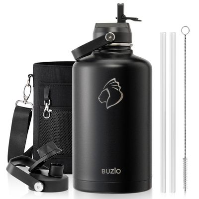 BUZIO Vacuum Insulated Stainless Steel Water Bottle 87oz (Cold for 48 Hrs/Hot for 24 Hrs) Half Gallon BPA Free Double Wall Travel Mug/Flask for Outdoor Sports Hiking, Camping, Running, Black