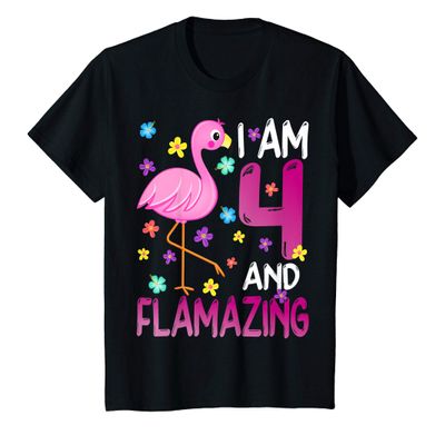 I Am 4 And Flamazing Amazing 4th Birthday Flamingo Lover T-Shirt