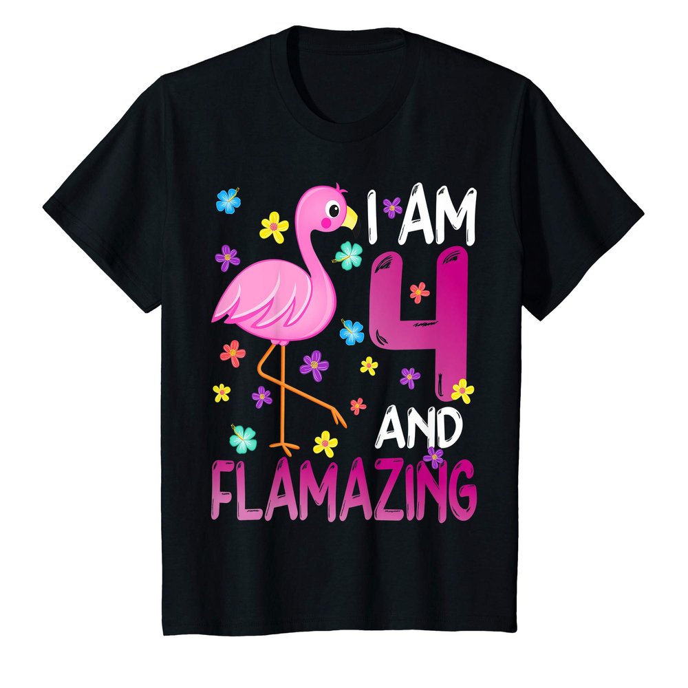 I Am 4 And Flamazing Amazing 4th Birthday Flamingo Lover T-Shirt