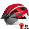 VICTGOAL Bike Helmet with USB Rechargeable Rear Light Detachable Magnetic Goggles Removable Sun Visor Mountain & Road Bicycle Helmets for Men Women Adult Cycling Helmets (L: 57-61 cm, Red) view 1