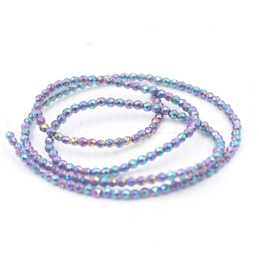 2mm Round Faceted Small Jewelry Loose Gemstone Beads Strand 15" Natural Stone for Necklace Bracelet DIY Design (#35 Multicolor Hematite)