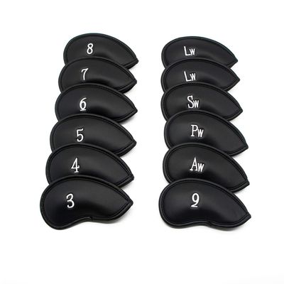 12pcs Golf Iron Head Covers - Thick Synthetic Leather Golf Club Headcover Set Fit All Brands by KUWAN (Black)