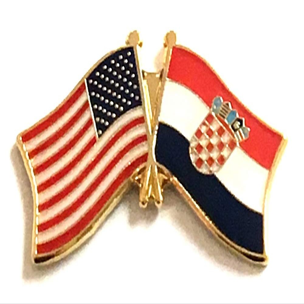 Croatia Friendship Double Flag Lapel Pin US Crossed Emblem Tie and Hat Pin Badge
