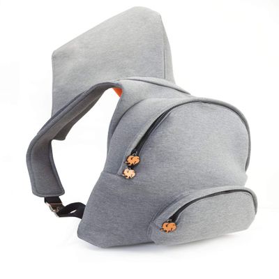 Morikukko Hooded Backpack, Grey (Grey Neon Orange)