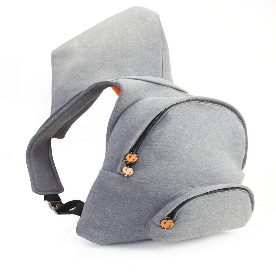 Morikukko Hooded Backpack, Grey (Grey Neon Orange)