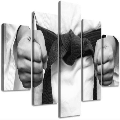 Martial Karate Sports Wall Art - Black and White Inspirational Jiu Jitsu Taekwondo Poster Canvas Print, Karate Decoration Gifts for Boys/Men, Martial Arts Studio Wall Decor Artwork Framed 60" x 32"