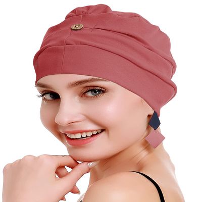 OsvyoCotton Chemo Turbans for Women Cancer Hairloss hat - Cotton Lightweight Headwear Sealed Packaging Rust RED