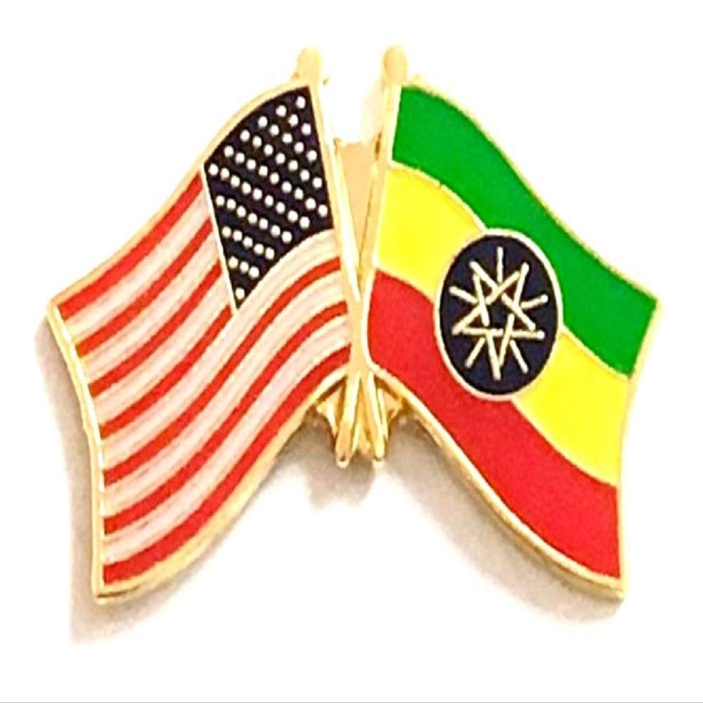 Ethiopia Friendship Double Flag Lapel Pin US Crossed Emblem Tie and Hat Pin Badge