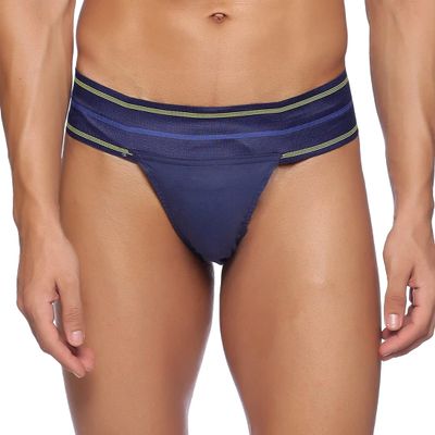 Omtex Men's Athletic JP Stretchable Supporter Back Covered with Cup Pocket, Ideal for Workout and Sports Quick Dry Moisture Wicking Underwear Navy Blue - Small
