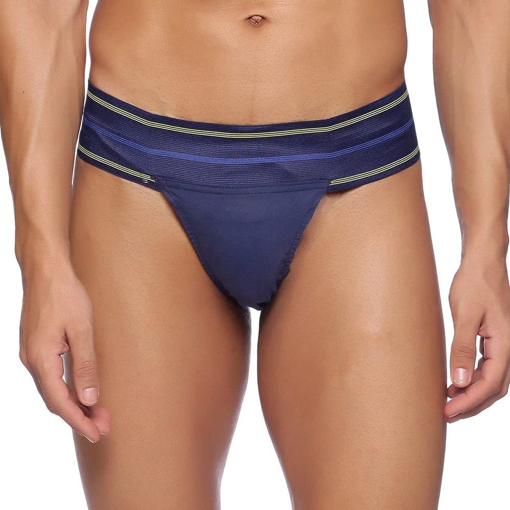 Omtex Men's Athletic JP Stretchable Supporter Back Covered with Cup Pocket, Ideal for Workout and Sports Quick Dry Moisture Wicking Underwear Navy Blue - Small