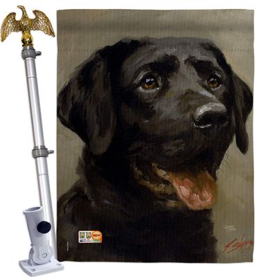 Dog Black Lab House Flag Eagle Set Animals Puppy Spoiled Paw Canine Fur Pet Nature Farm Animal Creature Small Decorative Gift Yard Banner Made In USA 28 X 40