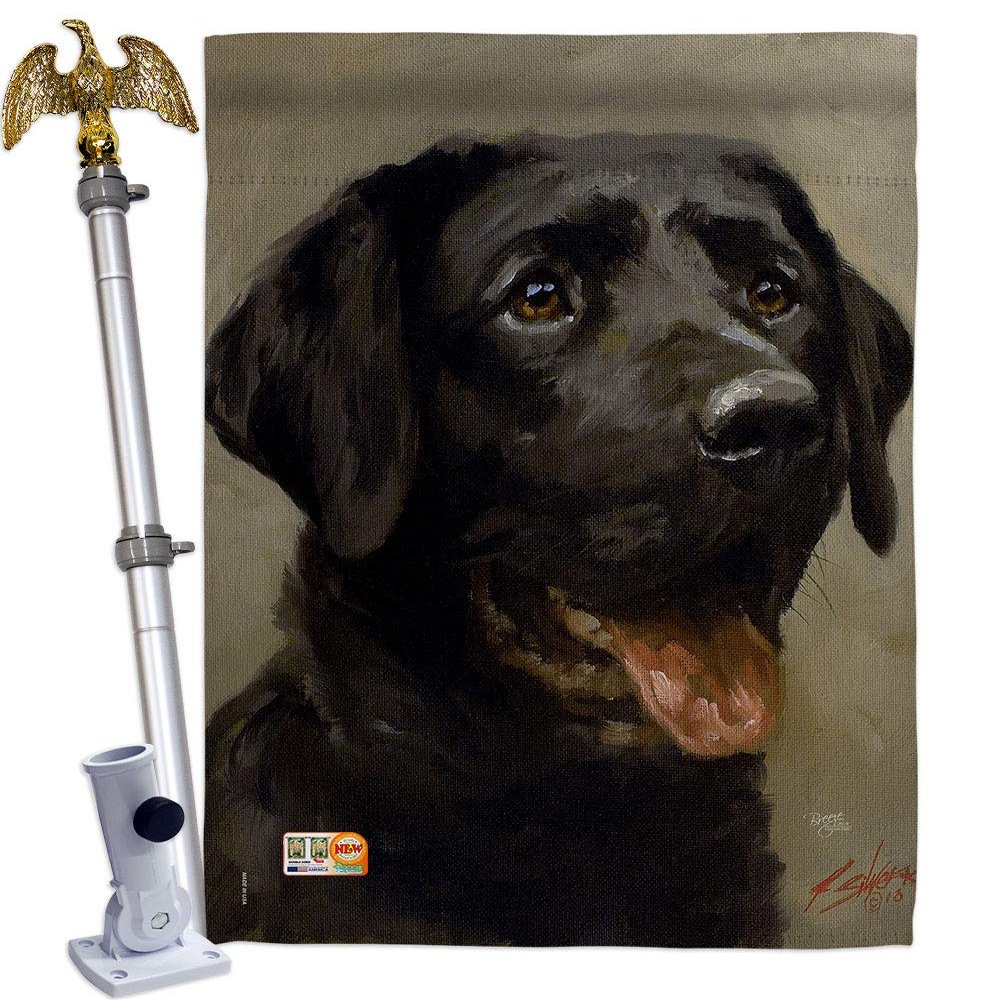 Dog Black Lab House Flag Eagle Set Animals Puppy Spoiled Paw Canine Fur Pet Nature Farm Animal Creature Small Decorative Gift Yard Banner Made In USA 28 X 40