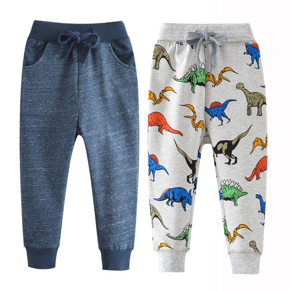 Qin.Orianna Little Boys Cartoon Pattern Cotton Drawstring Elastic Sweatpants Sport Jogger Pants with Pocket