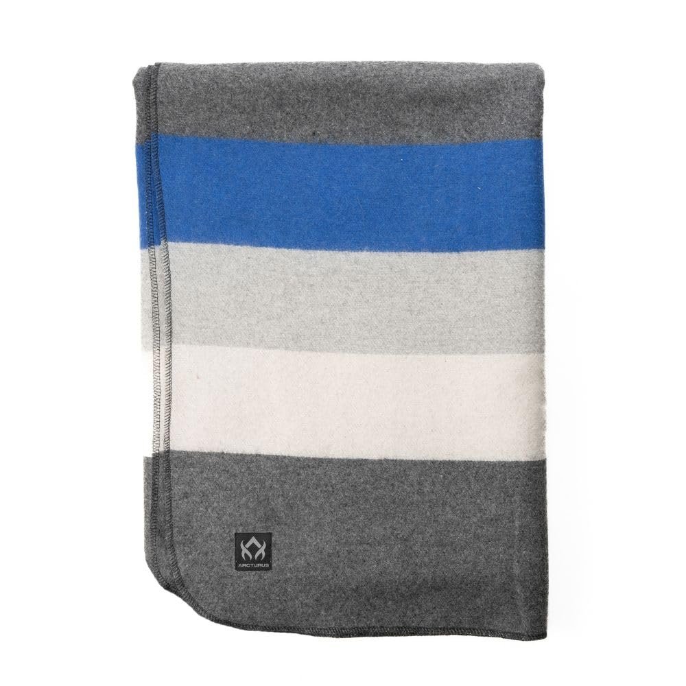 Arcturus Rainier Wool Blanket - 4.5lbs Warm, Heavy, Washable, Large | Great for Camping, Outdoors, Survival & Emergency Kits (White Blue Gray)