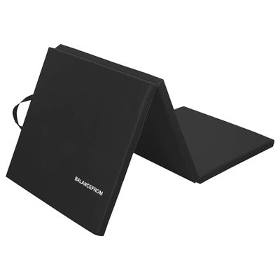 BalanceFrom 6x2 Feet 3-Panel Folding Gymnastics Mat 1.5-Inch Thick Pad with Vinyl Surface and Carrying Handles for Tumbling, Yoga, Pilates, Home Workouts, and Martial Arts