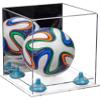 Better Display Cases Acrylic Mini - Miniature (not Full Size) Soccer Ball Display Case with Mirror Case, Light Blue Risers and Clear Base (B03/A015) view 1