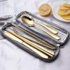 Portable Stainless Steel Flatware Set, Travel Camping Cutlery Set, Portable Utensil Travel Silverware Dinnerware Set with a Waterproof Case (Gold) view 2