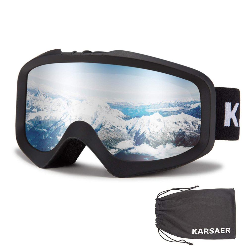 Karsaer Ski Goggles Anti-Fog Snow Goggles OTG 100% UV Protection Snowboard Goggles Bendable Dual-Lenses for Men Women Youth