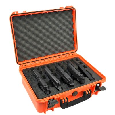 5 Pistol 18 Magazine DORO Gun Case - Orange Case with Black Custom Foam Insert - Waterproof, Heavy Duty - Tactical Firearms and Ammunition Holder, 18 x 14 x 7-Inches