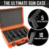 5 Pistol 18 Magazine DORO Gun Case - Orange Case with Black Custom Foam Insert - Waterproof, Heavy Duty - Tactical Firearms and Ammunition Holder, 18 x 14 x 7-Inches view 3