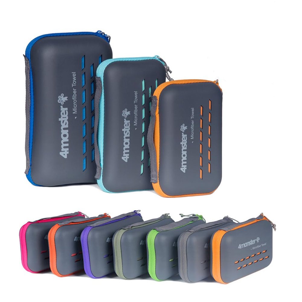 4Monster Quick Dry Travel Towel with Case & Carabiner  Super Absorbent Microfiber Gym & Camping Towel. Compact, Lightweight, Fast Drying for Beach, Swimming, Hiking, Backpacking