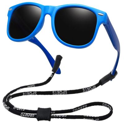 COOLSOME Kids Flexible Polarized Sunglasses for Boys Girls Age 3-10 with Straps (Blue & Blue)