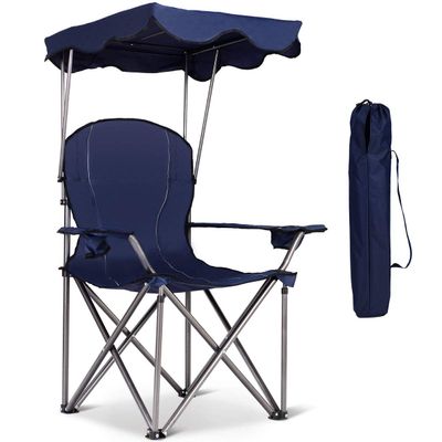 Goplus Camping Chair with Canopy Shade, Folding Lawn Chair with Umbrella Cup Holder & Carry Bag, Portable Sunshade Chair for Adults for Beach Outdoor Travel Hiking Fishing (Blue)