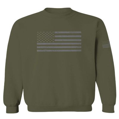 0176. Gray America USA American United States Vintage Flag Patriotic Style Men's Crewneck Sweatshirt (Olive, X-Large)