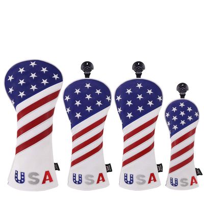 Craftsman Golf Red/White/Blue USA Flag Driver Fairway Wood Hybrid Cover Headcover Blade Mallet Putter Cover (4pcs (D+F+F+H))