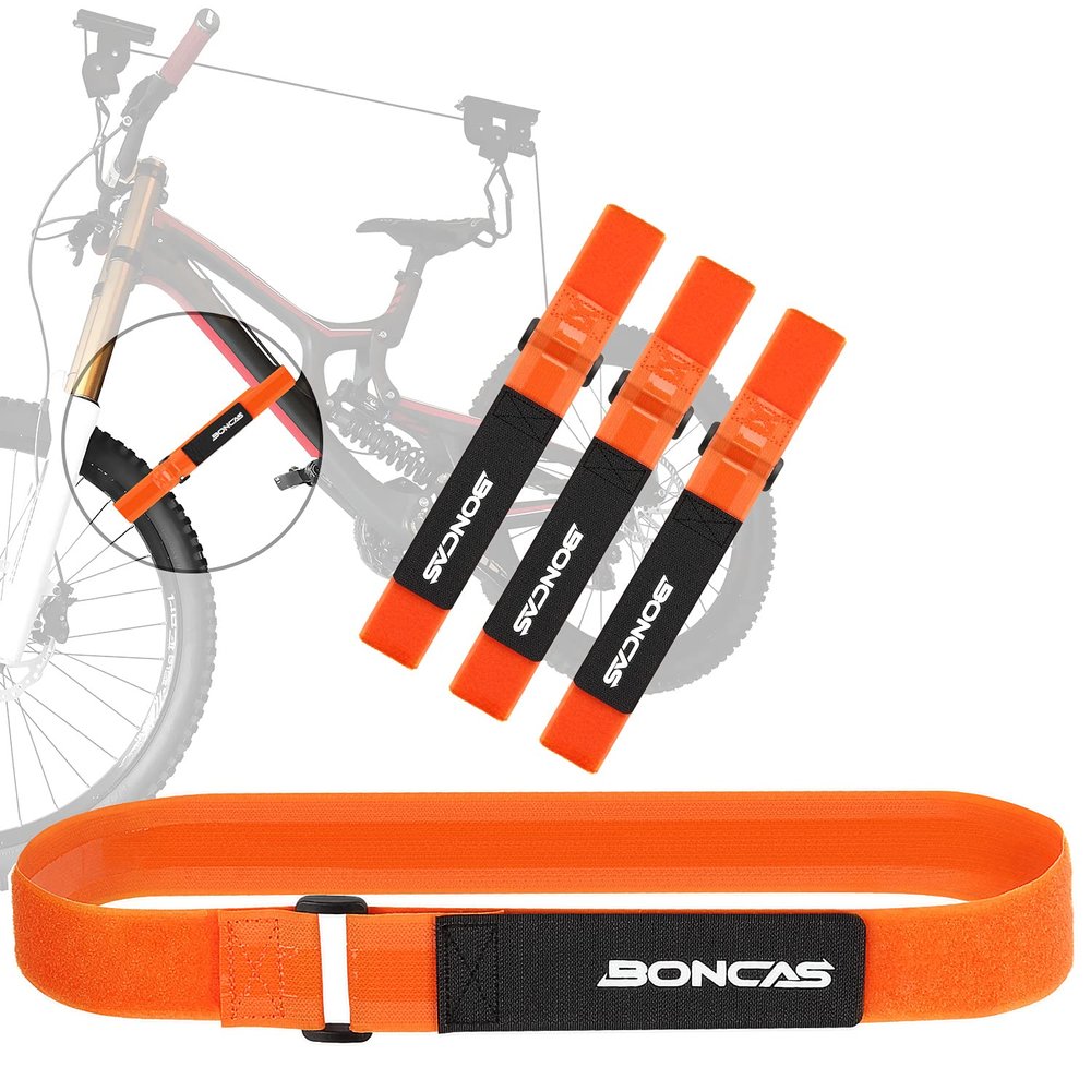 Boncas Adjustable Bike Rack Strap 24" Bicycle Wheel Stabilizer Straps with Innovative Gel Grip Keep The Bicycle Wheel from Spinning - Orange 4 Pack