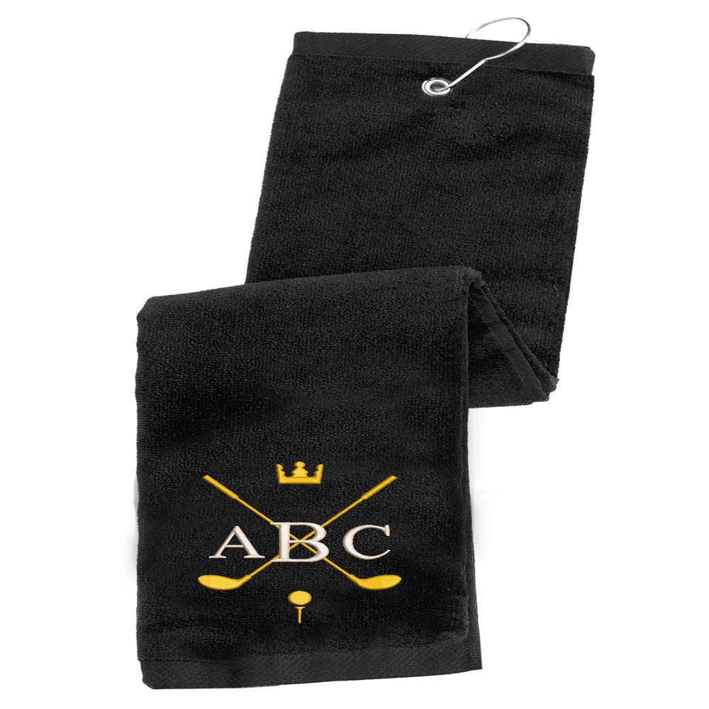 Personalized Embroidered Golf Towel with Monogram Design and Initials Custom Trifold Towel for Golf Bags with Grommet and Carabiner Clip, Hook