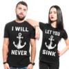Couple Shirts I Will Never let You Sink Husband Wife Girlfriend Boyfriend Matching Shirts Men Medium - Women Small Black view 1