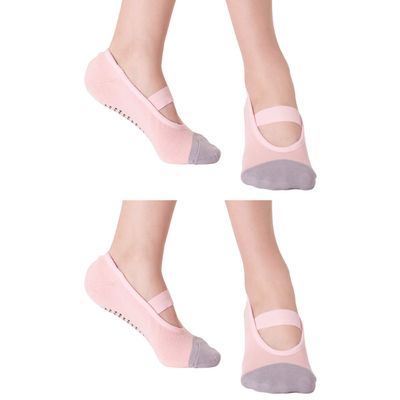 Aprilaugust Color Block Yoga Socks with Non Slip Grips, Perfect for Pilates, Barre, Ballet, Barefoot training (G_Pink 2pairs, Small)