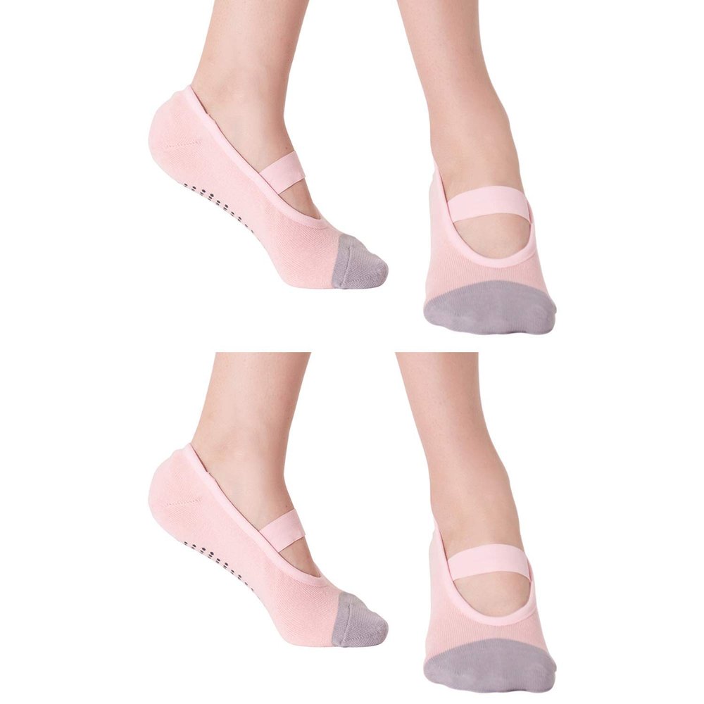 Aprilaugust Color Block Yoga Socks with Non Slip Grips, Perfect for Pilates, Barre, Ballet, Barefoot training (G_Pink 2pairs, Small)