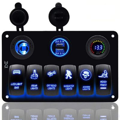 Maso Rocker Switch Panel 6 Gang Waterproof Dual USB Socket Charger for Yacht Boat Rocking Boat Car Truck RV