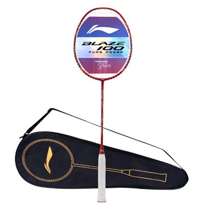 Li-Ning Blaze 100 Carbon Fibre Strung Badmiton Racket with Free Full Cover (Red/White/Navy, 84 Grams)