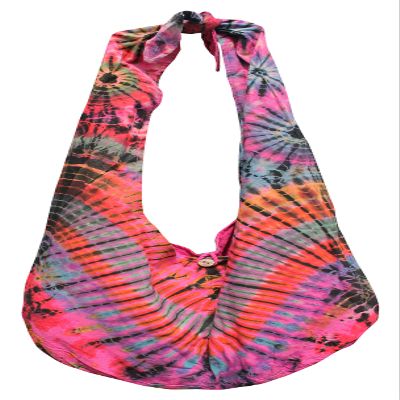Full Funk Colorful Tie Dye Cotton Yaam Large Monk or Messenger Shoulder Bag, Medium, Pink Tone