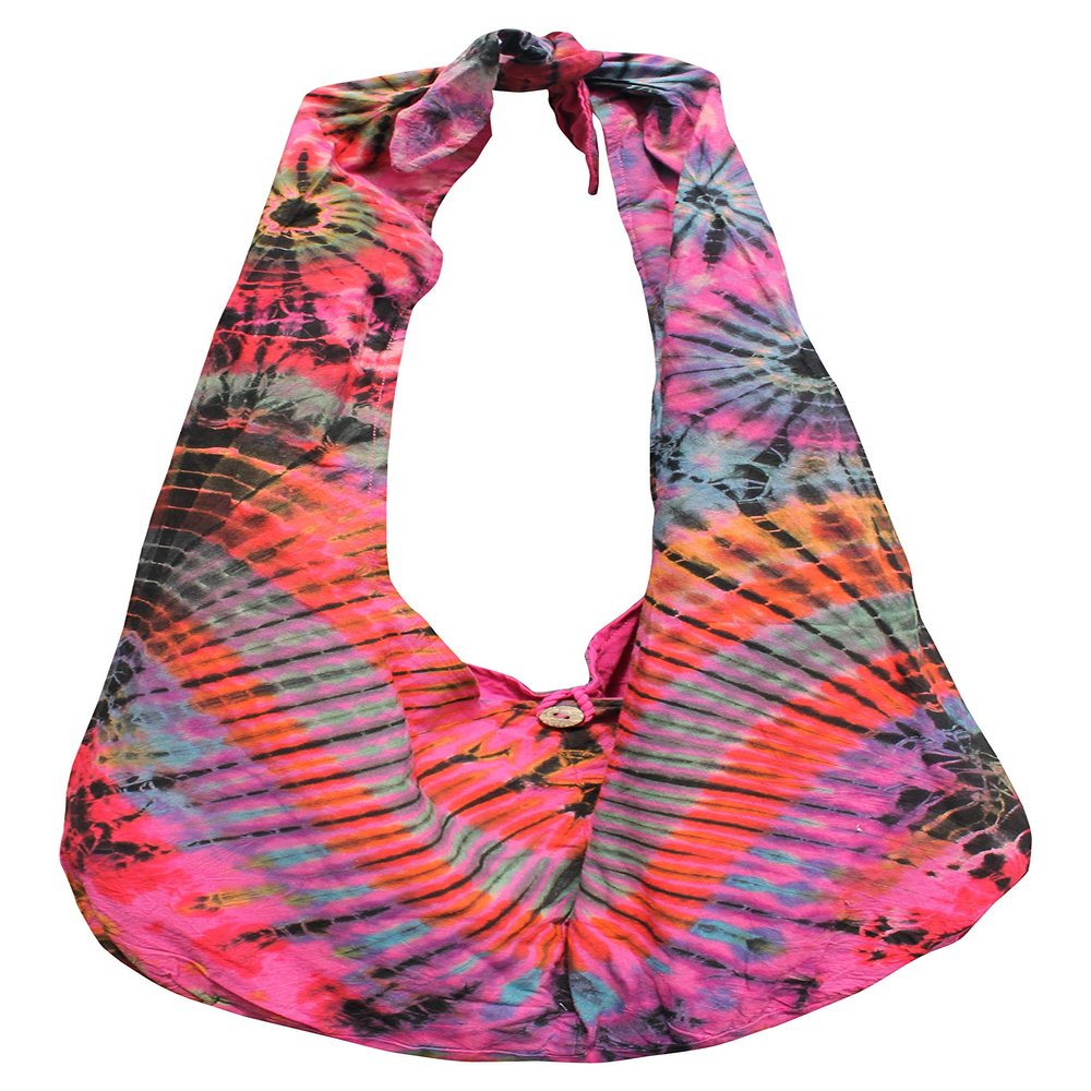 Full Funk Colorful Tie Dye Cotton Yaam Large Monk or Messenger Shoulder Bag, Medium, Pink Tone
