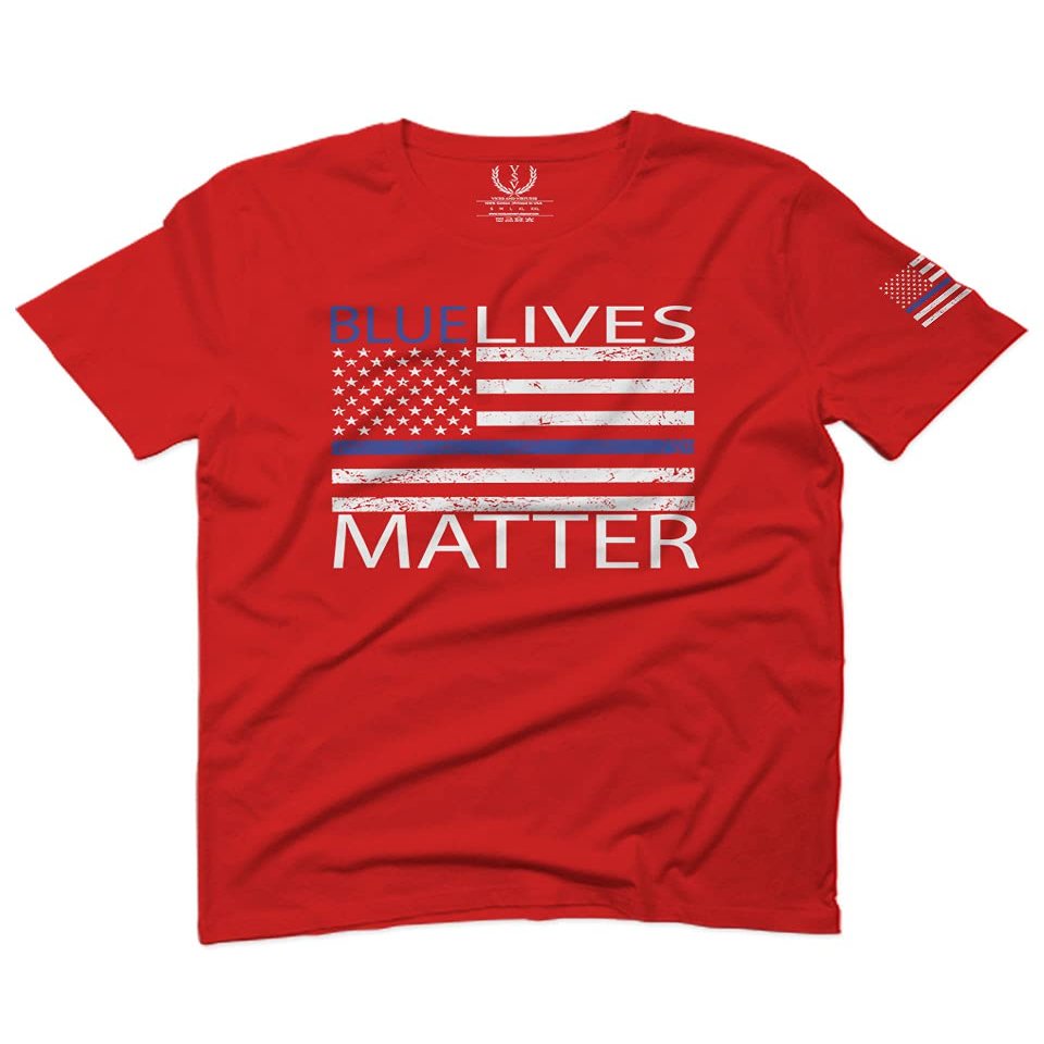 0181. Blue Lives Matter American Flag Thin Blue Line USA Police Support Patriotic Style for Men T Shirt (Red, X-Large)