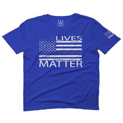 0181. Blue Lives Matter American Flag Thin Blue Line USA Police Support Patriotic Style for Men T Shirt (Royal Large)