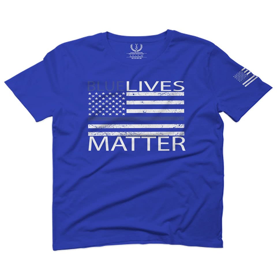 0181. Blue Lives Matter American Flag Thin Blue Line USA Police Support Patriotic Style for Men T Shirt (Royal Large)